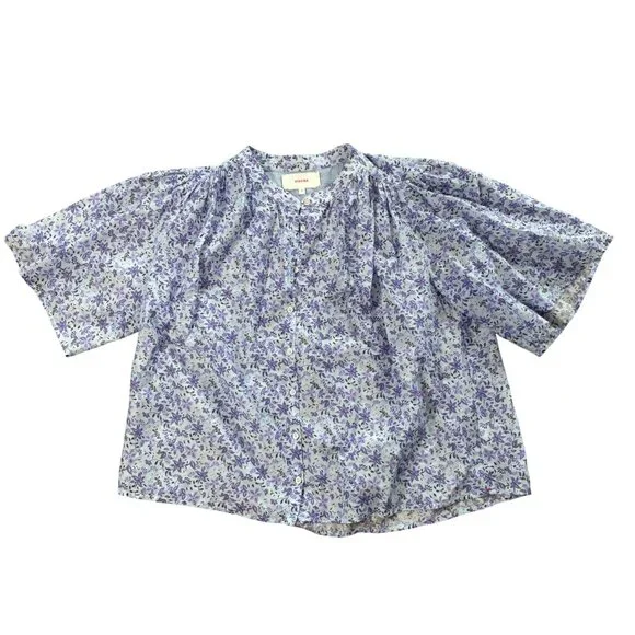 XiRENA Carys Shirt blue willow floral XS relaxed cotton silk purple blouse top - Picture 6 of 9